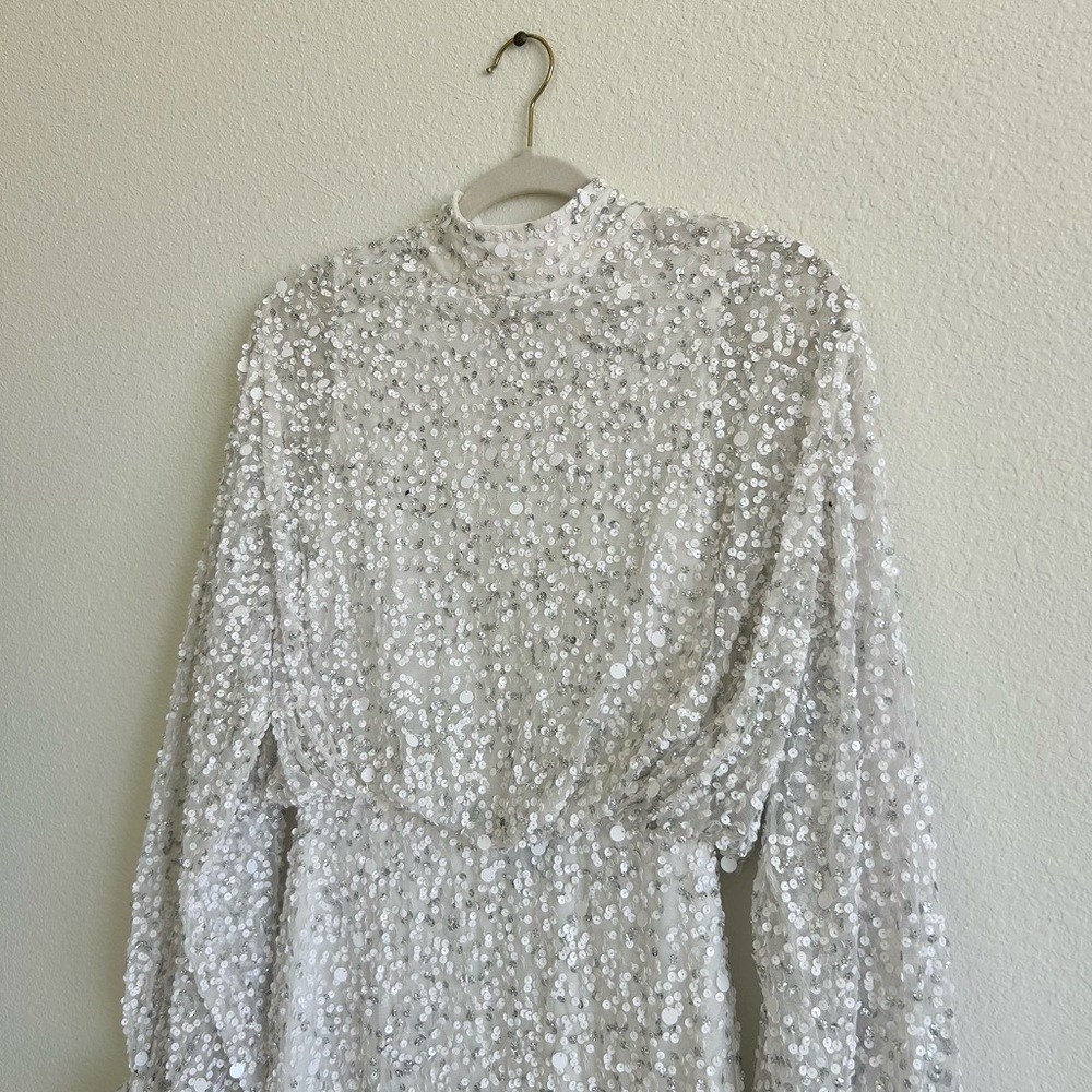 NastyGal Balloon Sleeve Sequin Embellished Mini Dress - Picture 3 of 8